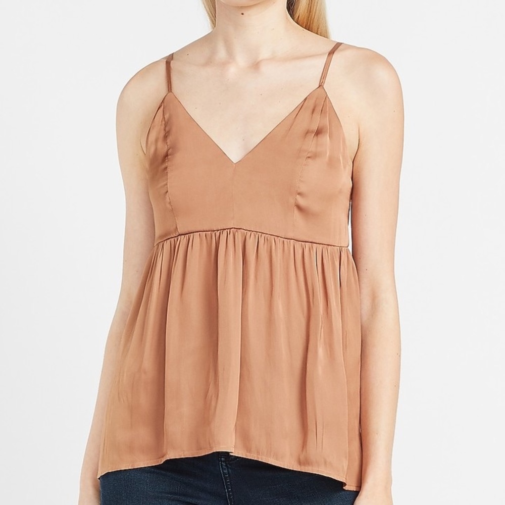 NWT Express Satin Ruffle Hem V-Neck Babydoll Cami